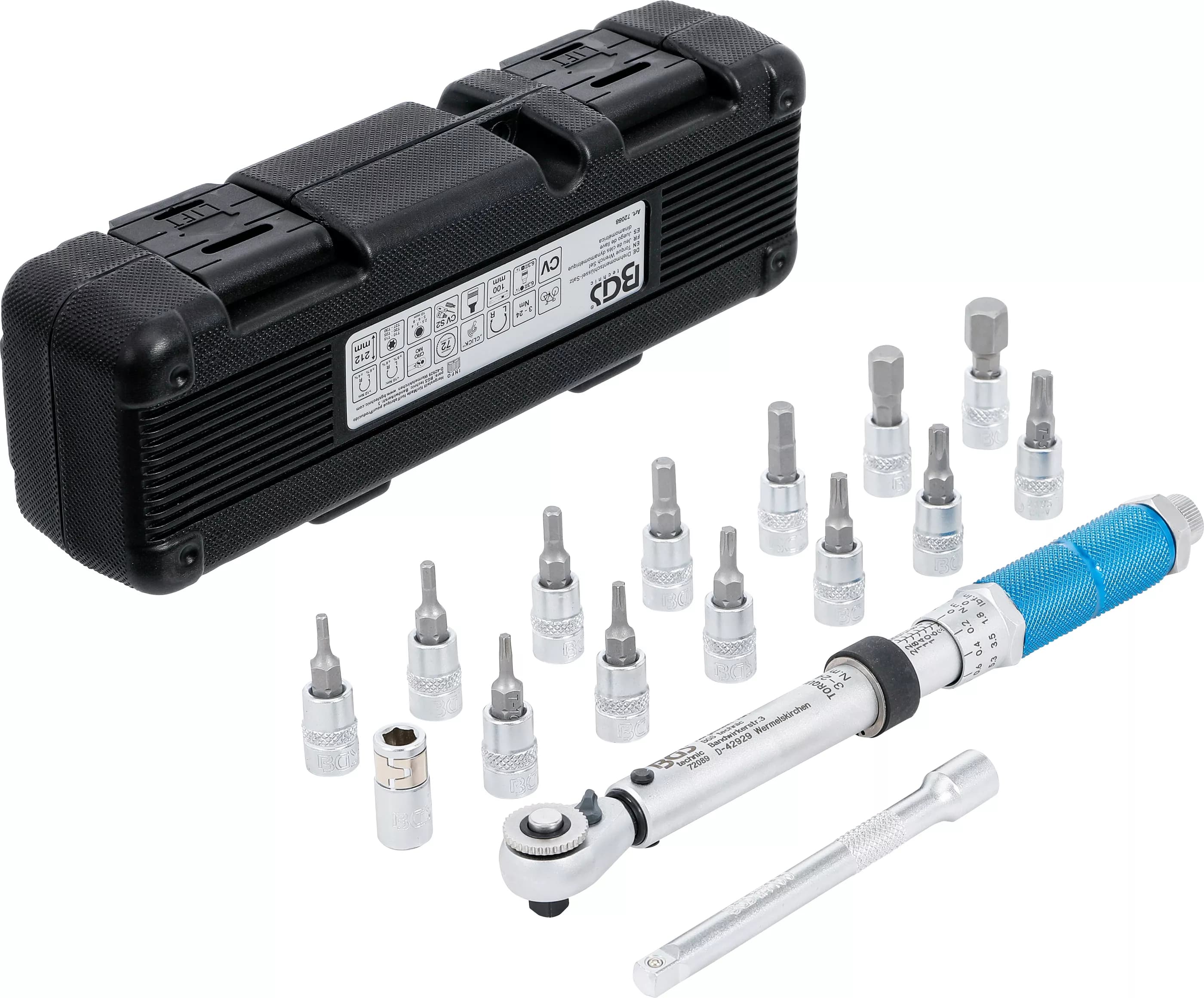 Sada momentových klíčů, 1/4", 3 - 24 Nm, 16 ks, BGS - B72088