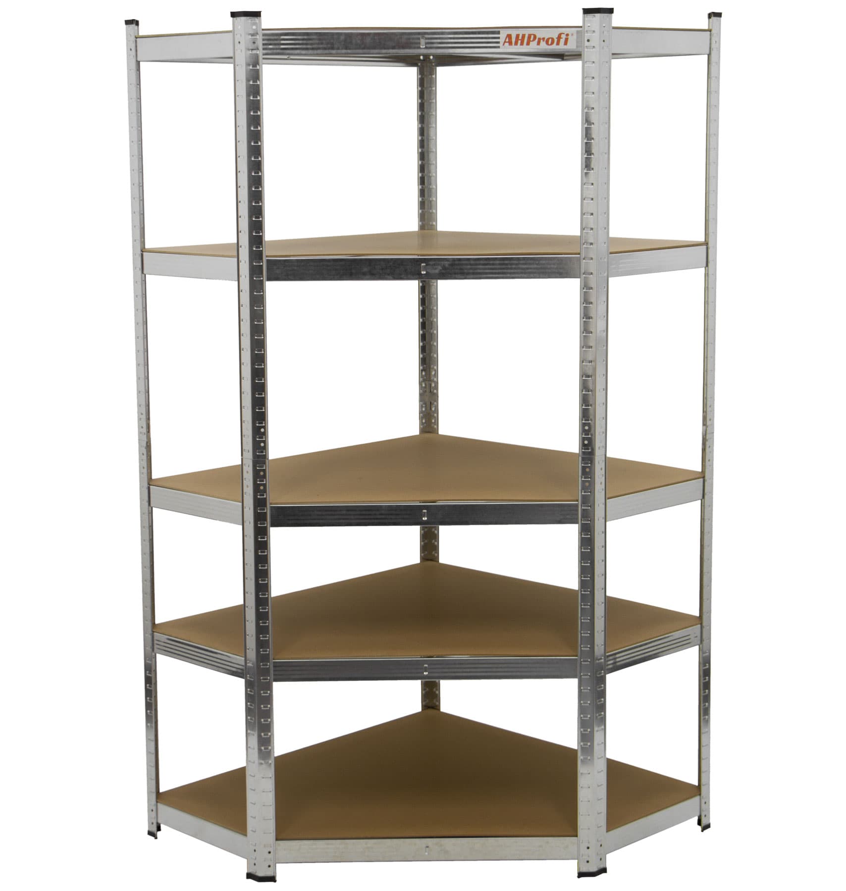 Rohový policový regál STANDARD, 5 polic, 900 x 900 x 1800 mm