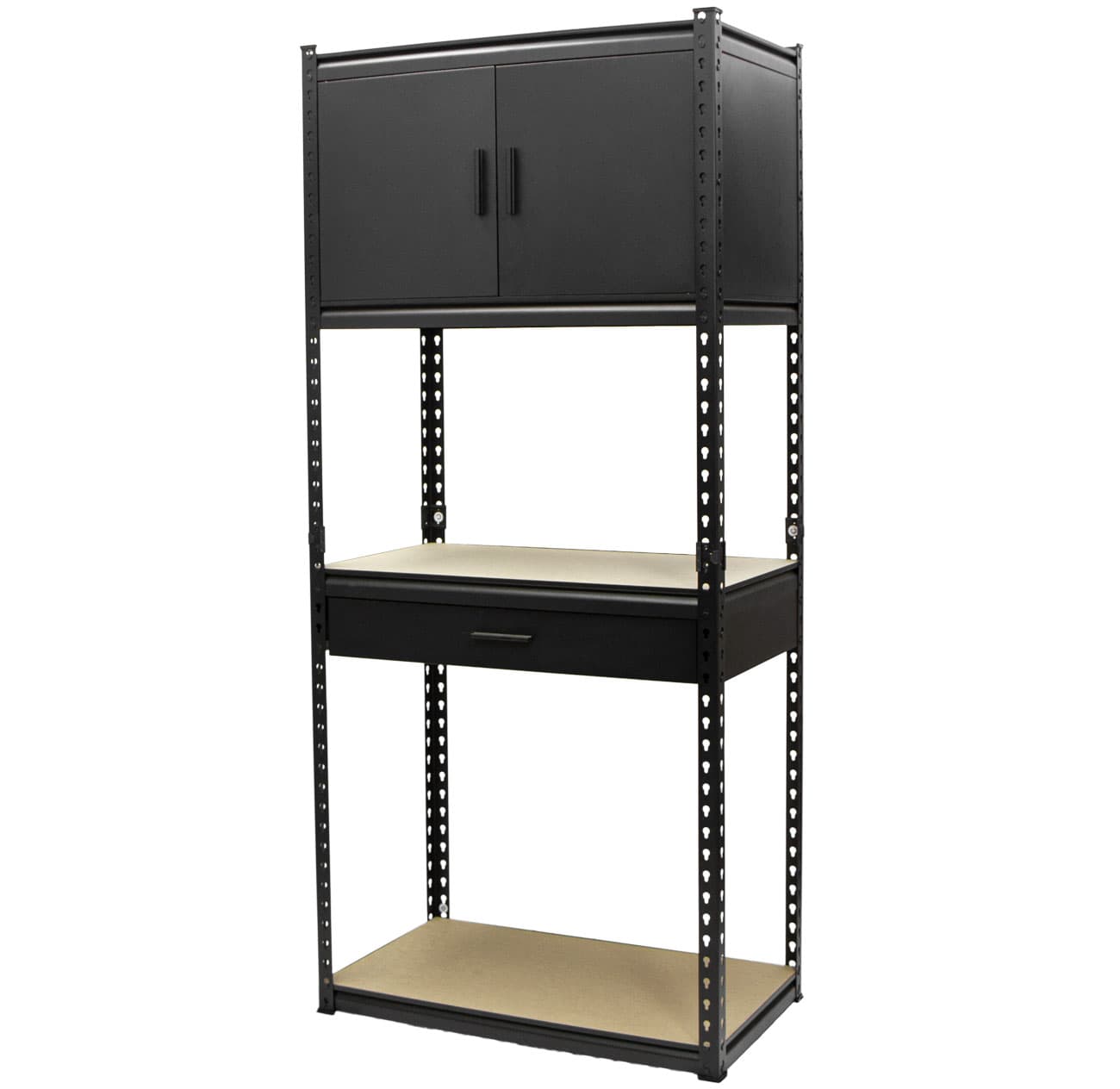 Policový regál MASTER + 1 zásuvka + skříňka, 815 x 465 x 1825 mm