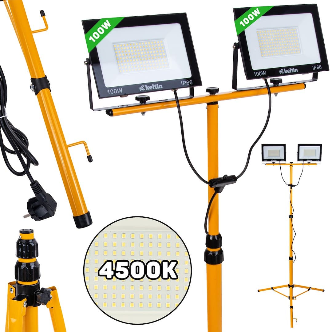LED reflektor 2x100 W s teleskopickým stativem, bílá 4500K - K02051
