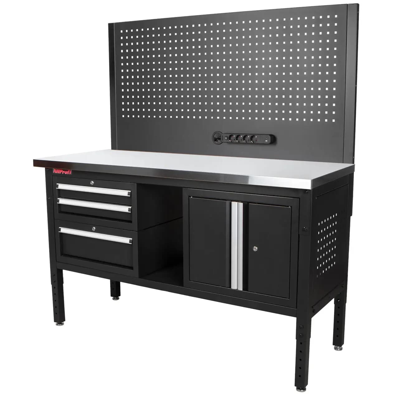 Dílenský stůl EXPERT se zástěnou a 3 moduly, 152 cm, nerezová deska - TSP6024SBAL4